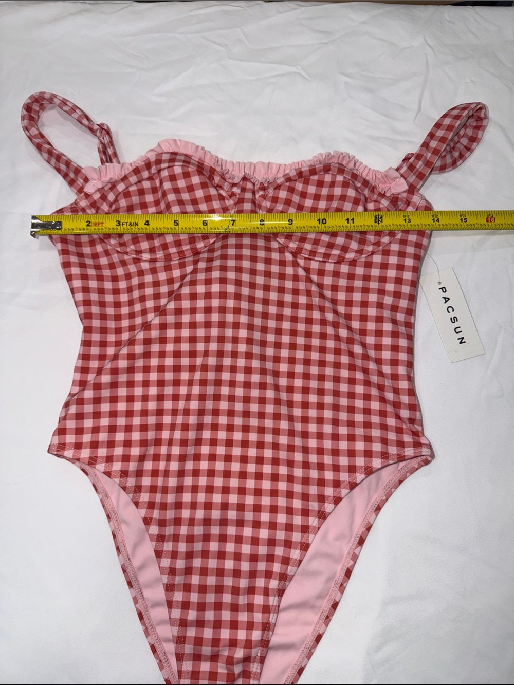 Pacsun Red Gingham Elise Ruffle One Piece Swimsuit Size: SMALL - Picture 9 of 13